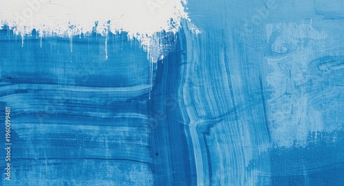 Beautiful blue and white textured paint application creating an abstract wall mural