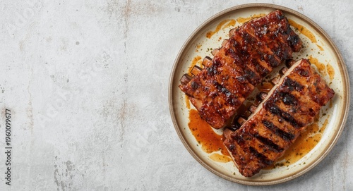Grilled pork ribs served wi...