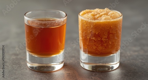Shot glasses containing sou...