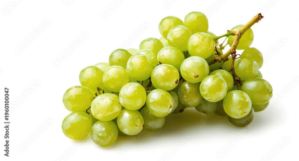 Fototapeta premium Ripe green grapes resting on a bright white background