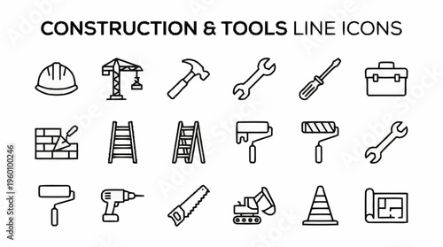 Construction tools line icons set.