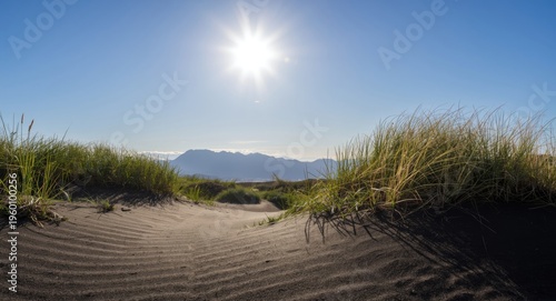 Black sand and grass foregr...