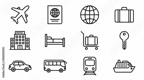 Travel and transportation icons set.