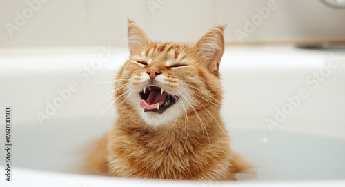 Happy cat bathing scene fea...