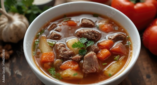 Homemade beef broth soup wi...