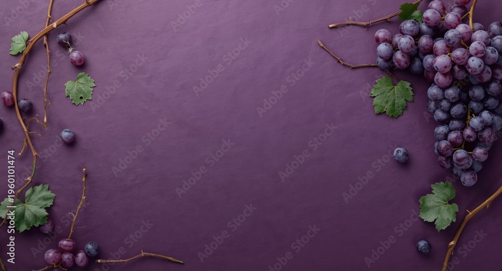 Fototapeta premium Matte grape themed background with natural vine elements and copy space