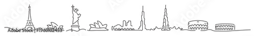 Minimal City Skyline Borders Continuous Line Landscape Vector