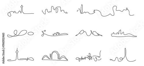 Abstract One Line City Skyline Set Minimal Continuous Vector