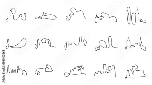 Abstract Continuous Line Icons Set Creative Scribble Shapes Vector