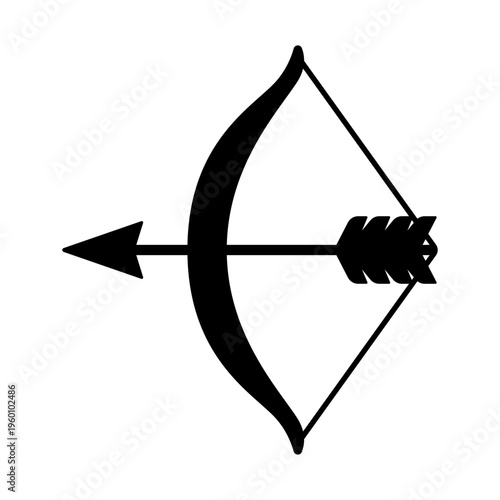 Bow and arrow icon. Black silhouette. Front and side view. Vector simple flat graphic illustration. Isolated object on a white background.
