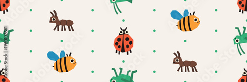 Seamless pattern insect with bee ladybug and bug naive. Cute seamless pattern for children fabric wallpaper and stationery.