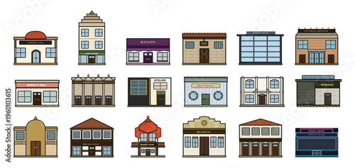 Set of city shop facades