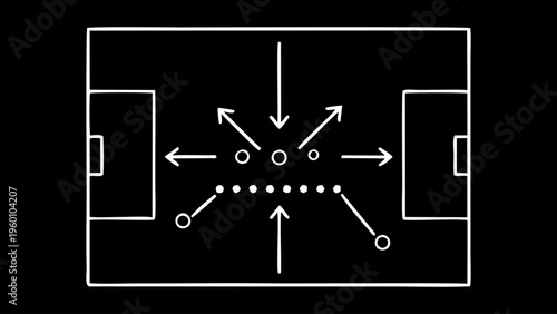 Soccer tactics diagram showing attacking and defensive formations, player movement, and strategic plays on a field.