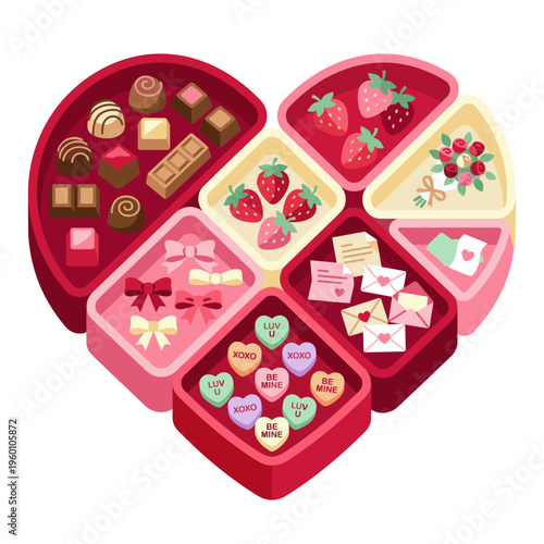 Valentine heart shaped chocolate box assorted sweet strawberry desserts
