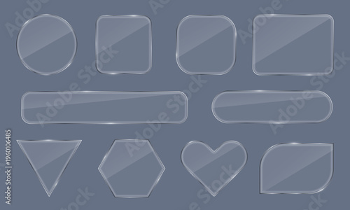 Futuristic Glassmorphism UI elements set with rounded shapes and glossy UI design. Vector illustration.