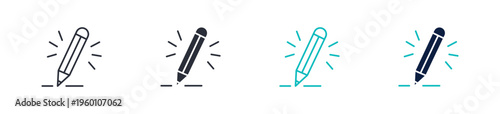 Edit pencil icon set, writing or content creation symbol, outline and solid style. Vector illustration.