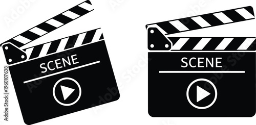 Two classic film clapperboards ready for a movie scene start Vector