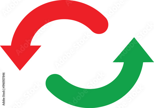 Circular arrows indicating opposite directions with red and green colors Vector