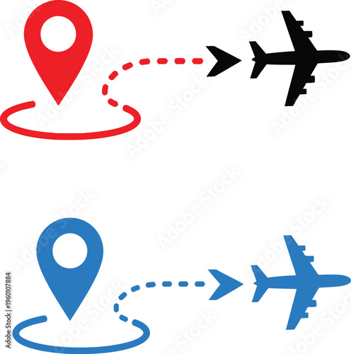 Flight routes illustrated with location markers and planes for travel directions Vector