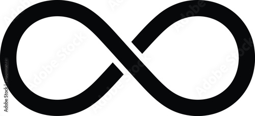 Black infinity symbol on a white background depicting continuous loop and endless possibilities Vector