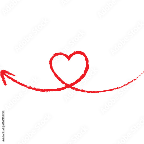 Doodle red arrow. Hand drawn arrow in crayon style. Vector love illustration.