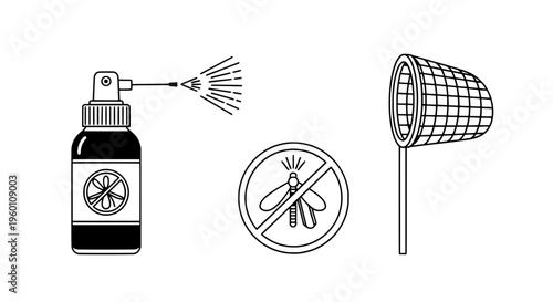 Mosquito repellent spray bottle with net and no fly symbol