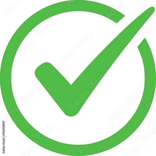 Green checkmark icon inside a circular outline symbolizing approval or success Vector