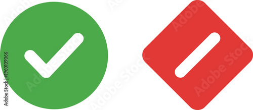 Green checkmark and red cross icons representing approval and disapproval. Vector