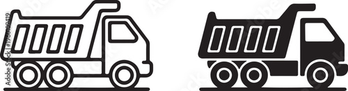 Industrial Dump Truck Vehicle Icons for Construction Material Hauling