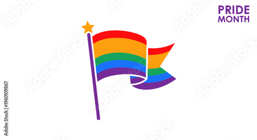 Pride Month Concept Featuring a Vibrant Lgbtq Rainbow Flag on a Star topped Pole with Text