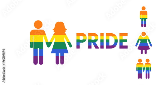 Pride Rainbow Figures Holding Hands with Pride Text Symbolizing Lgbtq Equality Diversity