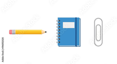 Pencil Notebook and Paper Clip Office.