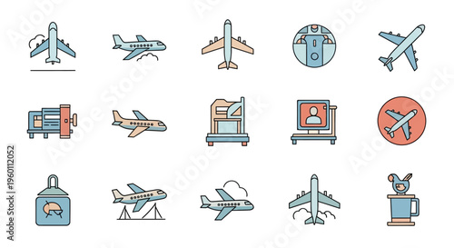 Air travel icons and symbols collection.