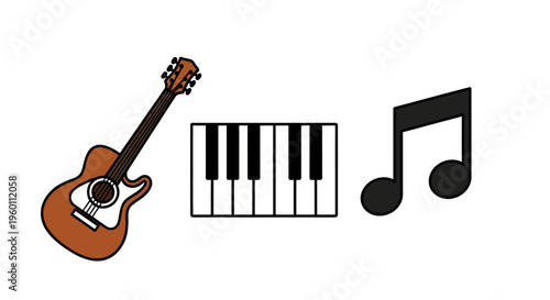 Music instruments and musical notes icons.