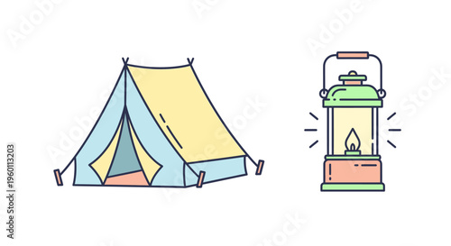 Camping Tent and Lantern Setup.