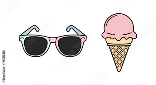 Colorful Sunglasses and Ice Cream Cone.