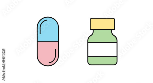 Pill and medicine bottle icons.