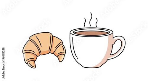 Croissant and Coffee Cup Illustration.