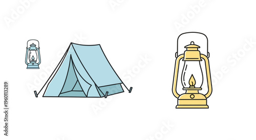 Camping Tent and Lantern Setup.