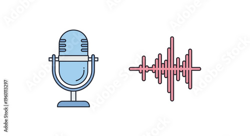 Microphone with sound wave graphic.