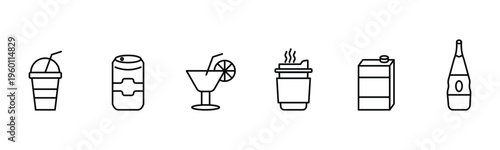 Beverage and drink icons set in line style.
