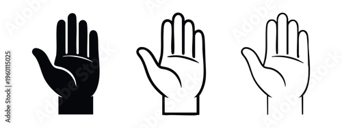 Open Hand Icons Set for Stop, Greeting, and Communication Gestures