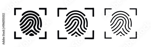 Fingerprint scan icons set. Biometric identification, security, and access control.