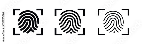 Fingerprint scan icons set. Biometric identification, security, and access control.
