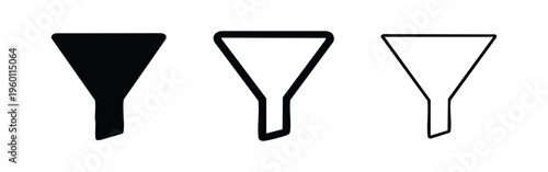 Funnel filter icon set in solid and outline styles for data and content sorting