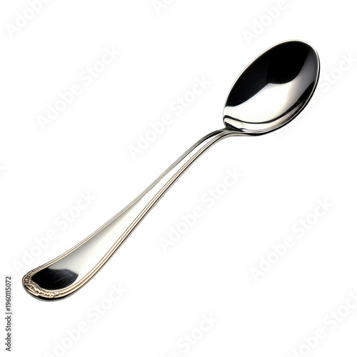 Spoon placed on a plain surface with shiny silver finish reflecting light in a bright room