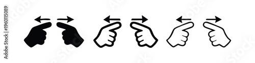 Pinch out hand gesture icons with arrows for zoom control on touchscreens, vector set