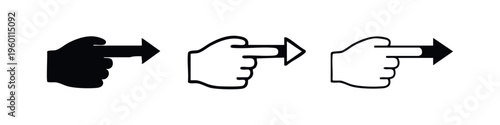 Hand Pointing Right with Arrow Icons Set, Swipe or Next Gesture, Hand-Drawn Style