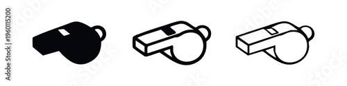Whistle icon set, sports and security equipment symbol