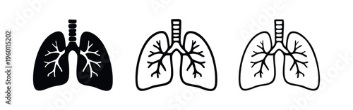 Human lungs with trachea and bronchi icons, respiratory system anatomy